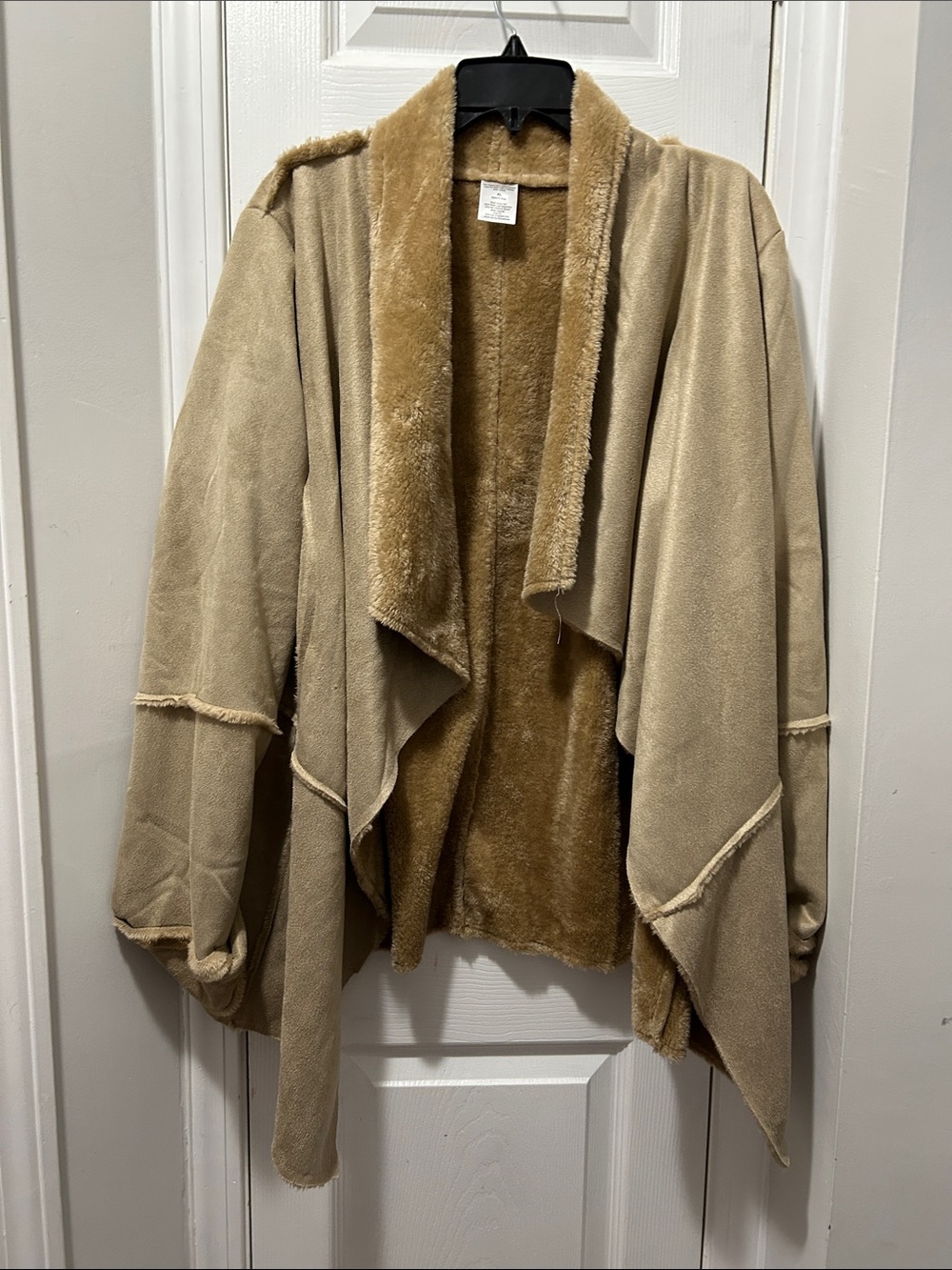 Faux Suede Drape Jacket in Tan